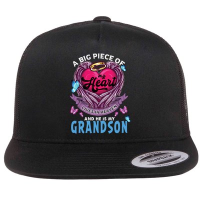 A Big Piece Of My Heart Lives In Heaven He Is My Grandson Gift Flatbill Hat