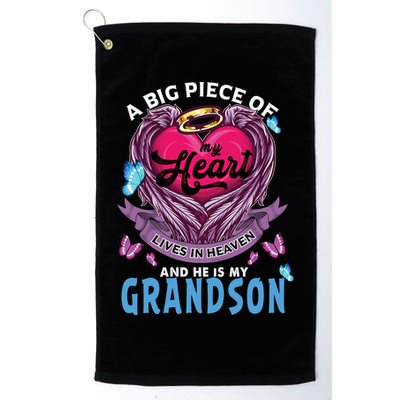 A Big Piece Of My Heart Lives In Heaven He Is My Grandson Gift Golf Towel