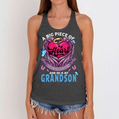 A Big Piece Of My Heart Lives In Heaven He Is My Grandson Gift Women's Knotted Racerback Tank