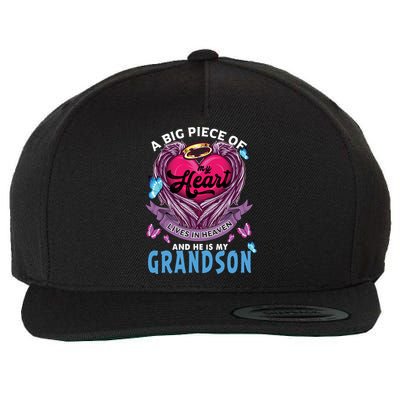 A Big Piece Of My Heart Lives In Heaven He Is My Grandson Gift Wool Snapback Cap