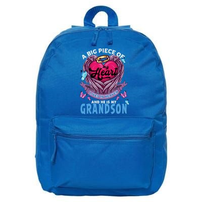 A Big Piece Of My Heart Lives In Heaven He Is My Grandson Gift 16 in Basic Backpack