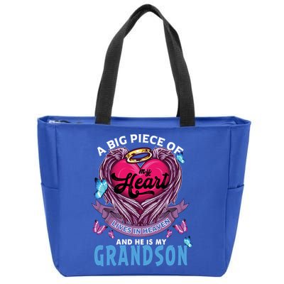 A Big Piece Of My Heart Lives In Heaven He Is My Grandson Gift Zip Tote Bag