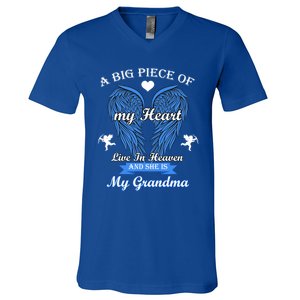 A Big Piece Of My Heart Lives In Heaven She Is My Grandma Gift V-Neck T-Shirt