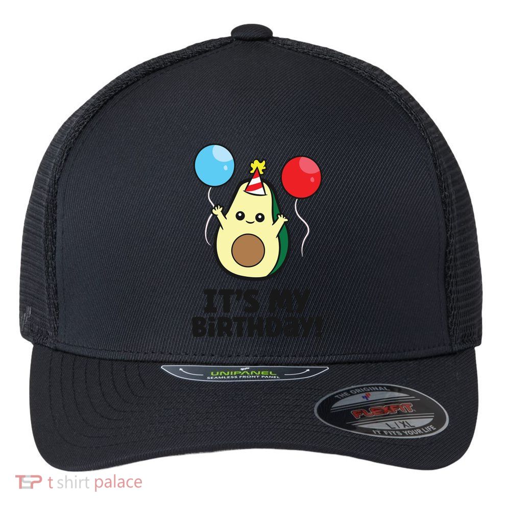 Avocado Birthday Party Funny Birthday Avocado Flexfit Unipanel Trucker Cap