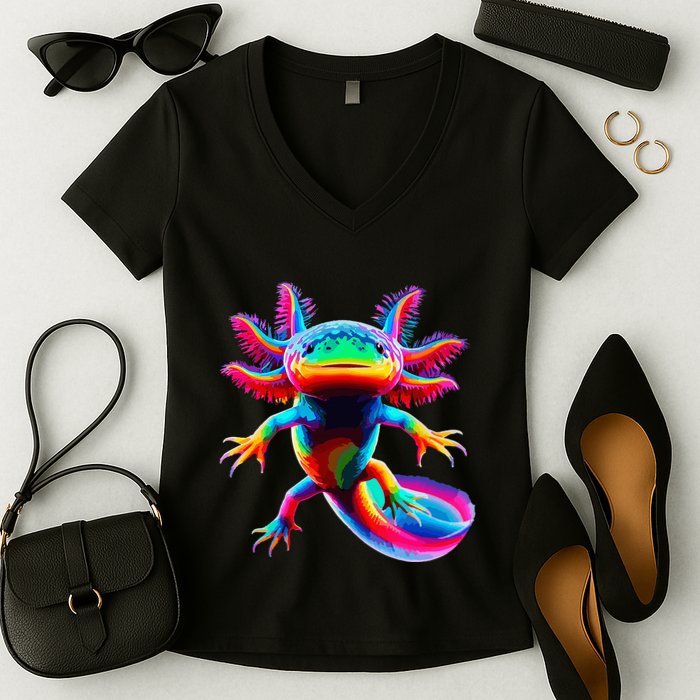 Axolotl Beautiful Pop Art Axolotl Women's V-Neck T-Shirt