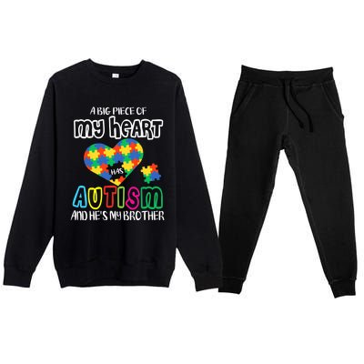 A Big Piece Of My Heart Has Autism And He's My Brother Premium Crewneck Sweatsuit Set