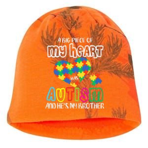 A Big Piece Of My Heart Has Autism And He's My Brother Kati - Camo Knit Beanie