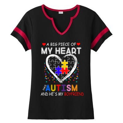 A Big Piece Of My Heart Has Autism And He's My Friend Gift Ladies Halftime Notch Neck Tee