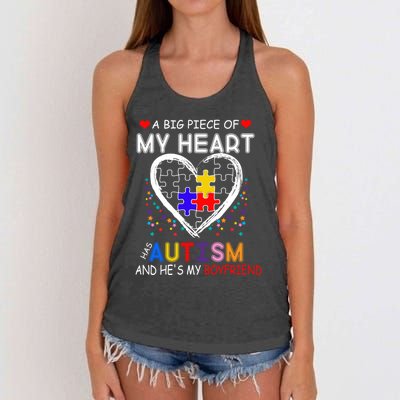 A Big Piece Of My Heart Has Autism And He's My Friend Gift Women's Knotted Racerback Tank