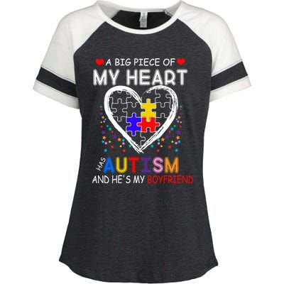 A Big Piece Of My Heart Has Autism And He's My Friend Gift Enza Ladies Jersey Colorblock Tee