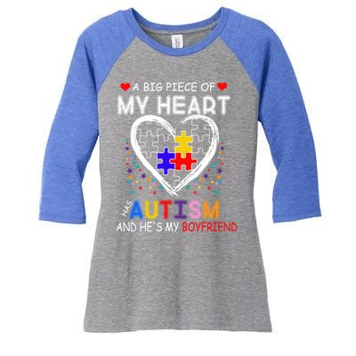 A Big Piece Of My Heart Has Autism And He's My Friend Gift Women's Tri-Blend 3/4-Sleeve Raglan Shirt