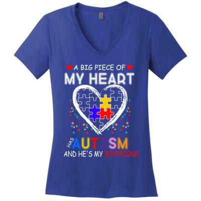 A Big Piece Of My Heart Has Autism And He's My Friend Gift Women's V-Neck T-Shirt