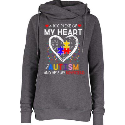 A Big Piece Of My Heart Has Autism And He's My Friend Gift Womens Funnel Neck Pullover Hood