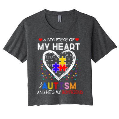 A Big Piece Of My Heart Has Autism And He's My Friend Gift Women's Crop Top Tee