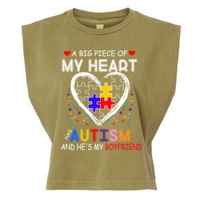 A Big Piece Of My Heart Has Autism And He's My Friend Gift Garment-Dyed Women's Muscle Tee