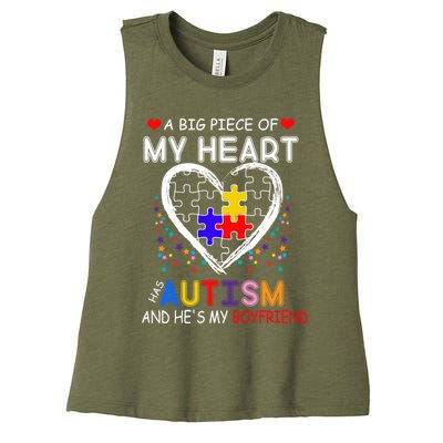 A Big Piece Of My Heart Has Autism And He's My Friend Gift Women's Racerback Cropped Tank