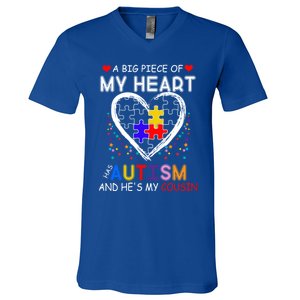 A Big Piece Of My Heart Has Autism And He's My Cousin Meaningful Gift V-Neck T-Shirt