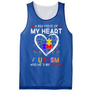 A Big Piece Of My Heart Has Autism And He's My Cousin Meaningful Gift Mesh Reversible Basketball Jersey Tank