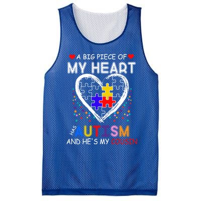 A Big Piece Of My Heart Has Autism And He's My Cousin Meaningful Gift Mesh Reversible Basketball Jersey Tank