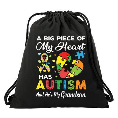 A Big Piece Of My Heart Has Autism And Hes My Grandson Drawstring Bag