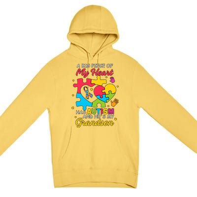 A Big Piece Of My Heart Has Autism And He's My Grandson Autism Awareness Premium Pullover Hoodie