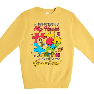 A Big Piece Of My Heart Has Autism And He's My Grandson Autism Awareness Premium Crewneck Sweatshirt