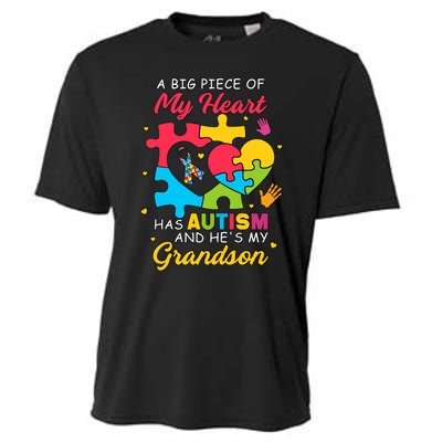 A Big Piece Of My Heart Has Autism And He's My Grandson Autism Awareness Cooling Performance Crew T-Shirt