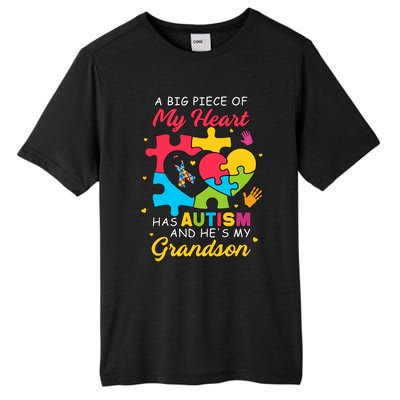 A Big Piece Of My Heart Has Autism And He's My Grandson Autism Awareness Tall Fusion ChromaSoft Performance T-Shirt