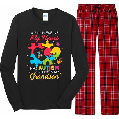 A Big Piece Of My Heart Has Autism And He's My Grandson Autism Awareness Long Sleeve Pajama Set