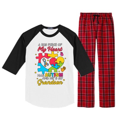 A Big Piece Of My Heart Has Autism And He's My Grandson Autism Awareness Raglan Sleeve Pajama Set