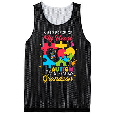 A Big Piece Of My Heart Has Autism And He's My Grandson Autism Awareness Mesh Reversible Basketball Jersey Tank