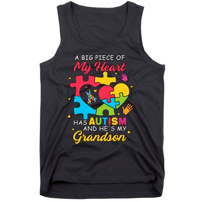 A Big Piece Of My Heart Has Autism And He's My Grandson Autism Awareness Tank Top