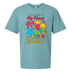 A Big Piece Of My Heart Has Autism And He's My Grandson Autism Awareness Sueded Cloud Jersey T-Shirt