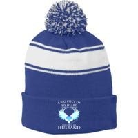 A Big Piece Of My Heart Lives In Heaven And He Is My Husband Great Gift Stripe Pom Pom Beanie