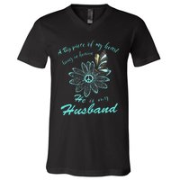 A Big Piece Of My Heart Lives In Heaven And He Is My Husband V-Neck T-Shirt