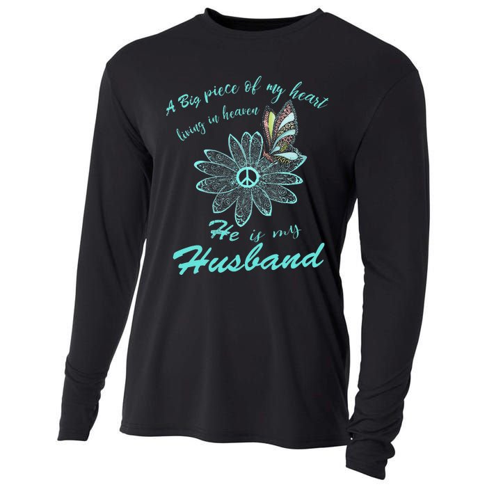 A Big Piece Of My Heart Lives In Heaven And He Is My Husband Cooling Performance Long Sleeve Crew