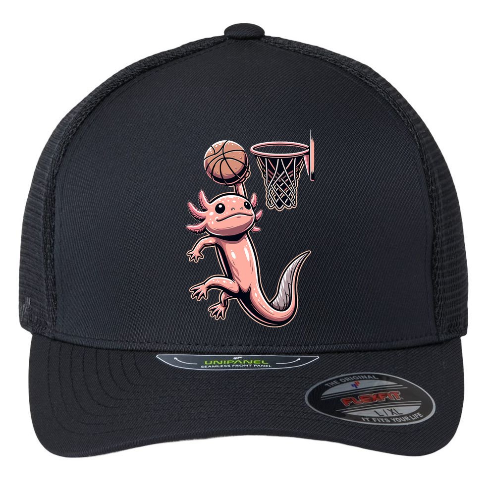 Axolotl Basketball Player Basketballer Sports Flexfit Unipanel Trucker Cap