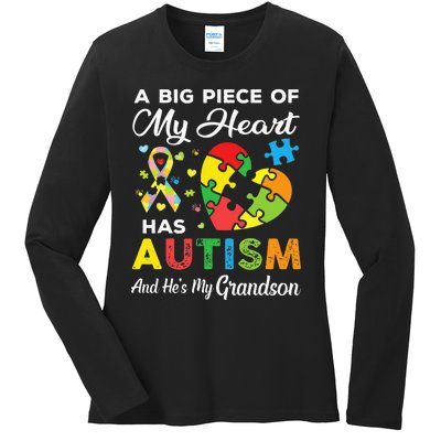 A Big Piece Of My Heart Has Autism and He's My Son Ladies Long Sleeve Shirt