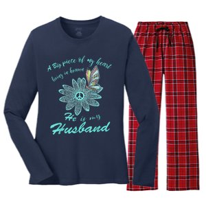 A Big Piece Of My Heart Lives In Heaven And He Is My Husband Women's Long Sleeve Flannel Pajama Set 