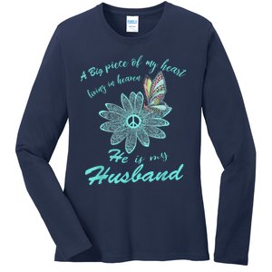 A Big Piece Of My Heart Lives In Heaven And He Is My Husband Ladies Long Sleeve Shirt