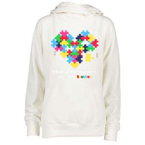 A Big Piece Of My Heart Has Autism Awareness He's My Brother Cool Gift Womens Funnel Neck Pullover Hood