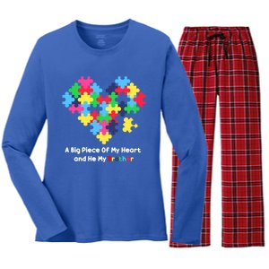 A Big Piece Of My Heart Has Autism Awareness He's My Brother Cool Gift Women's Long Sleeve Flannel Pajama Set 