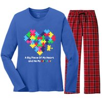 A Big Piece Of My Heart Has Autism Awareness He's My Brother Cool Gift Women's Long Sleeve Flannel Pajama Set 