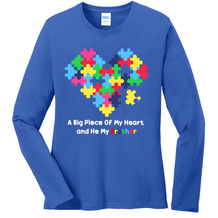 A Big Piece Of My Heart Has Autism Awareness He's My Brother Cool Gift Ladies Long Sleeve Shirt