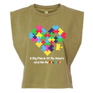 A Big Piece Of My Heart Has Autism Awareness He's My Brother Cool Gift Garment-Dyed Women's Muscle Tee