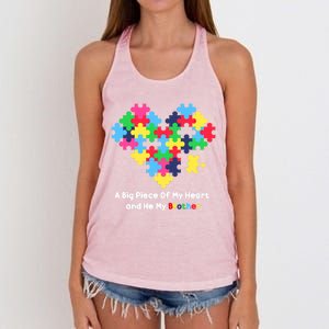 A Big Piece Of My Heart Has Autism Awareness He's My Brother Cool Gift Women's Knotted Racerback Tank