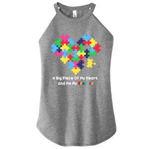 A Big Piece Of My Heart Has Autism Awareness He's My Brother Cool Gift Women's Perfect Tri Rocker Tank