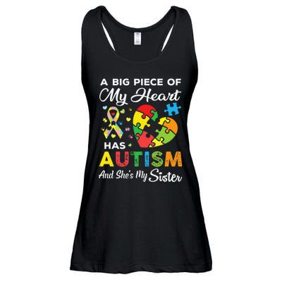 A Big Piece Of My Heart Has Autism and She's My Sister Ladies Essential Flowy Tank