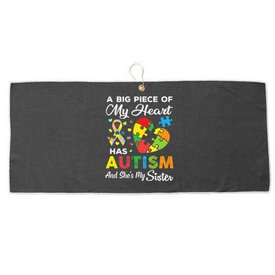 A Big Piece Of My Heart Has Autism and She's My Sister Large Microfiber Waffle Golf Towel