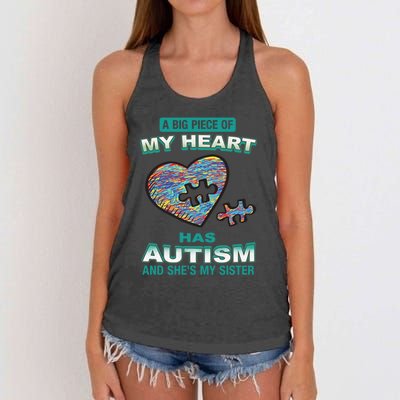 A Big Piece Of My Heart Has Autism And He's My Sister Gift Women's Knotted Racerback Tank